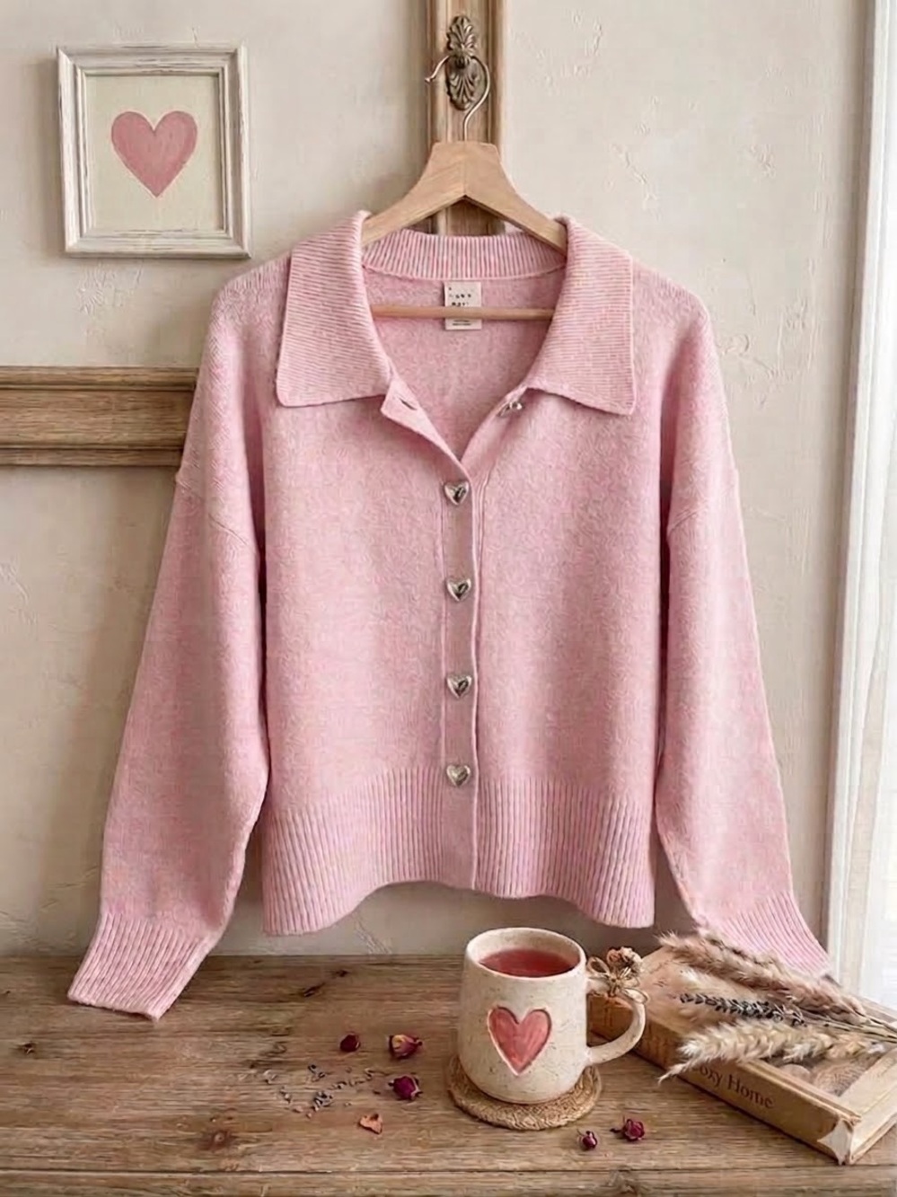 🩷 🧸 A New Day Soft Pink Heart-Button Cardigan XXL